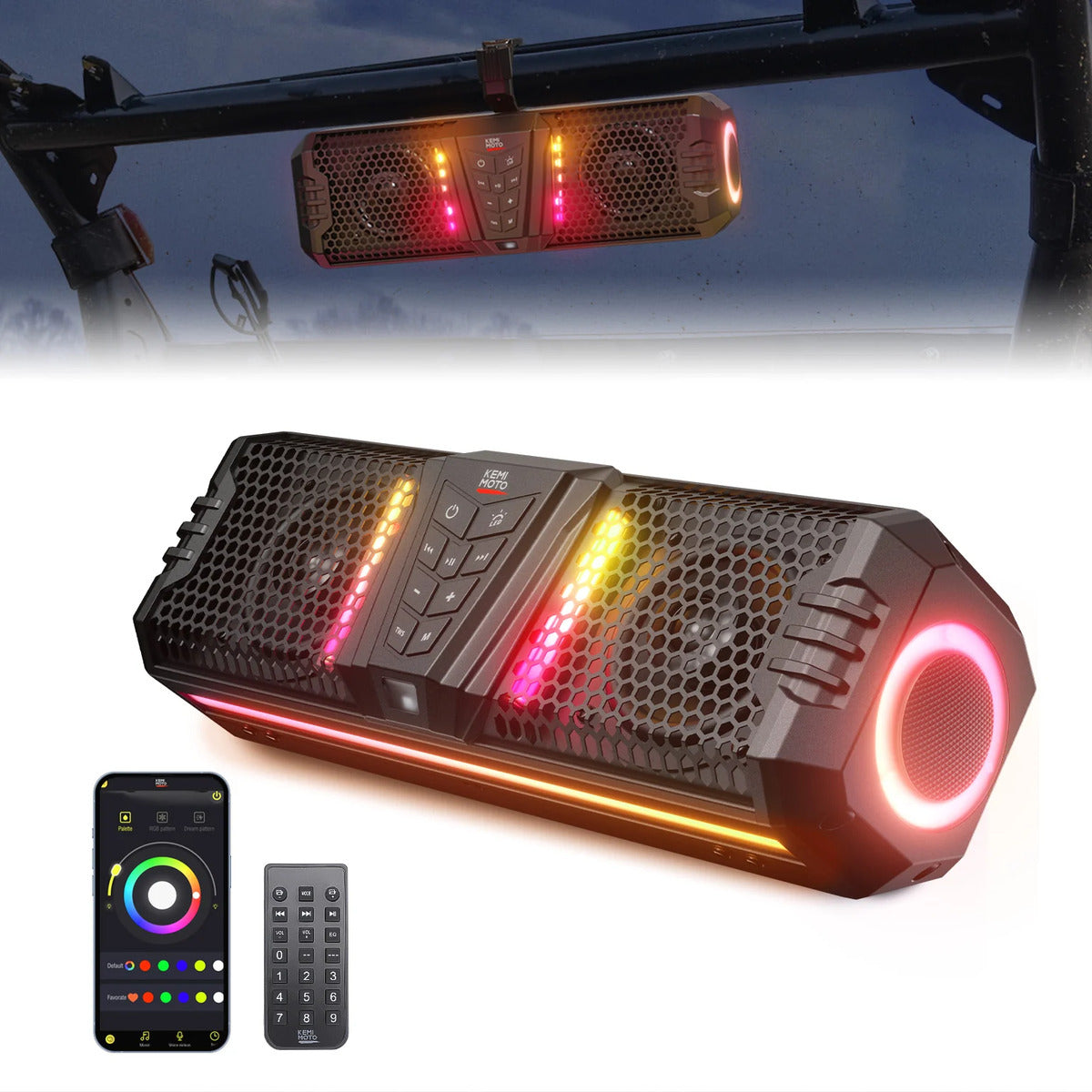 Kemimoto UTV Golf Cart Marine Boat Midnight 40 16'' RGB Bluetooth Sound Bar