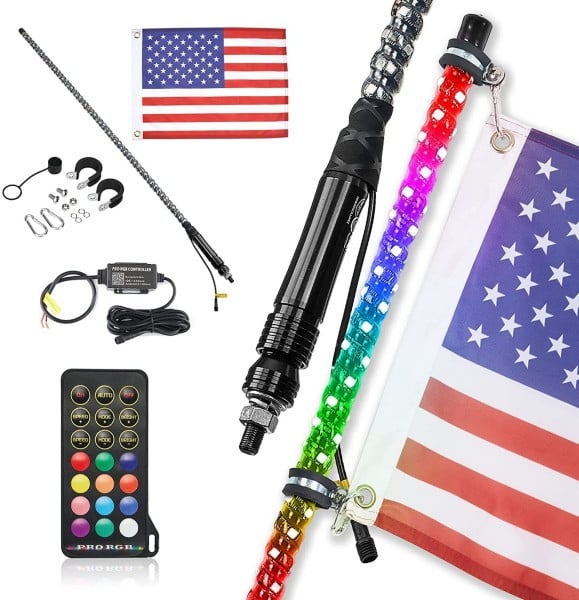 Kemimoto 5FT Spiral Whip Light with RF Remote Control