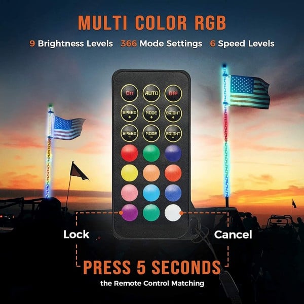 Kemimoto 5FT Spiral Whip Light with RF Remote Control