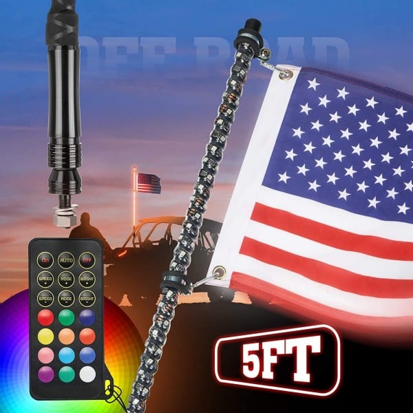 Kemimoto 5FT Spiral Whip Light with RF Remote Control