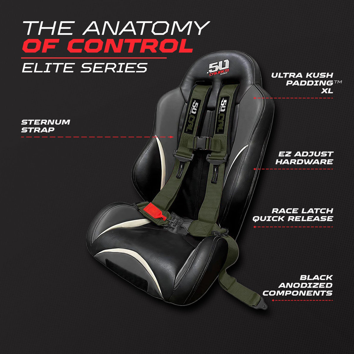 50 Cal 2" & 3" 4 point Harness - Elite Series Race Latch "EZ" Adjust Racing Harness