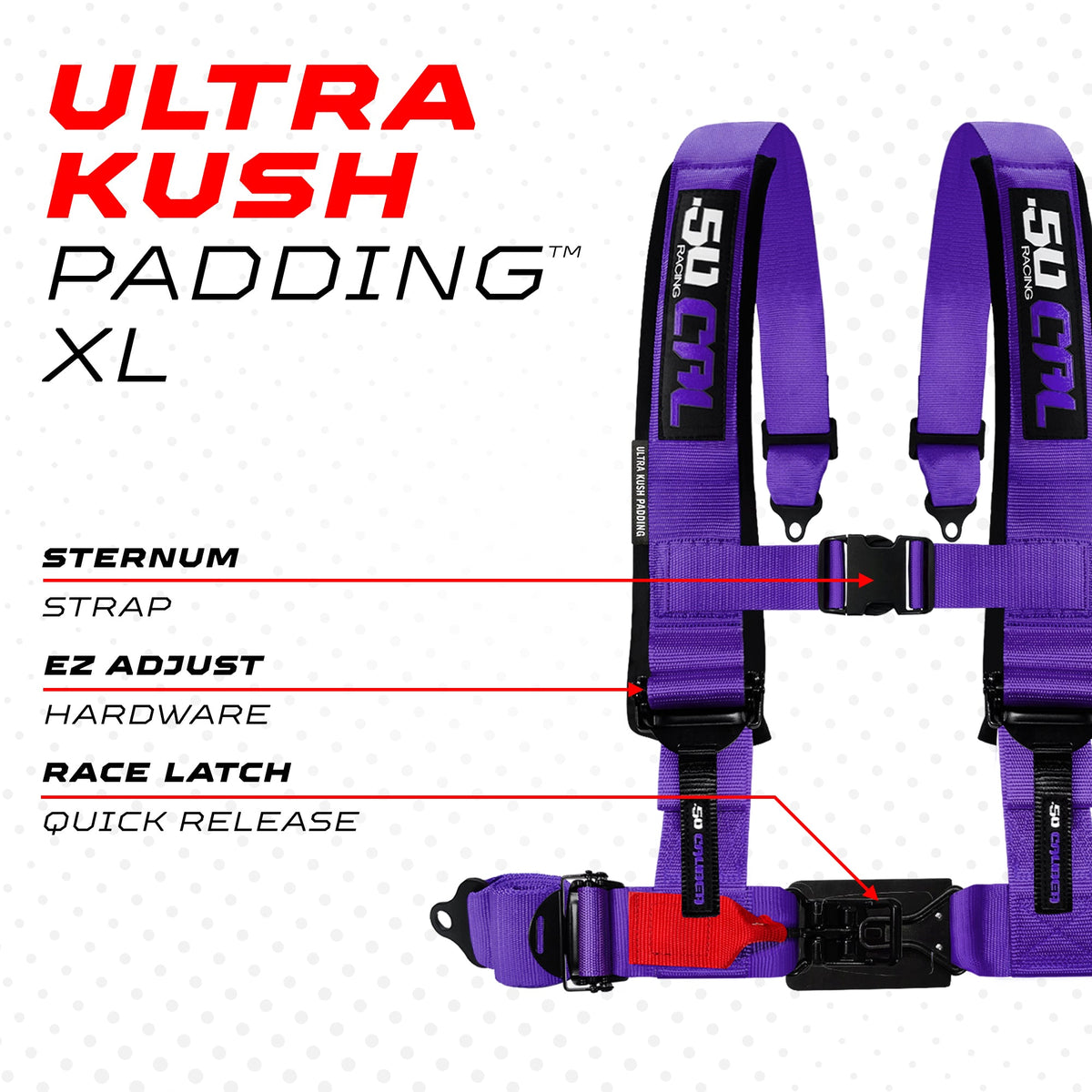 50 Cal 2" & 3" 4 point Harness - Elite Series Race Latch "EZ" Adjust Racing Harness