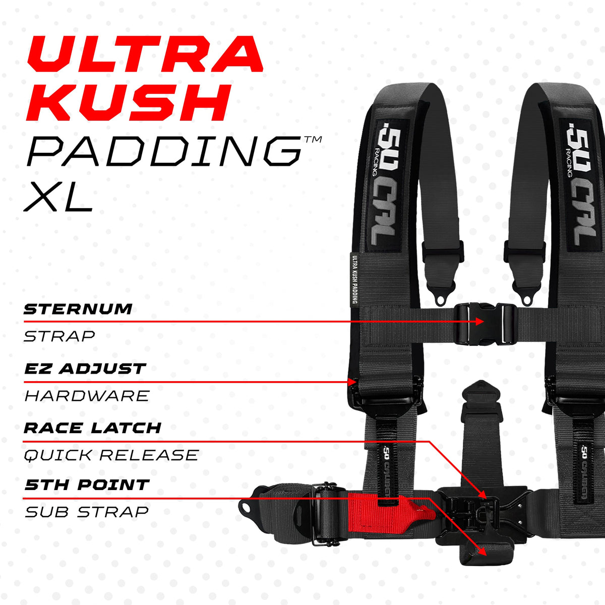 50 Cal 2" & 3" 4 point Harness - Elite Series Race Latch "EZ" Adjust Racing Harness