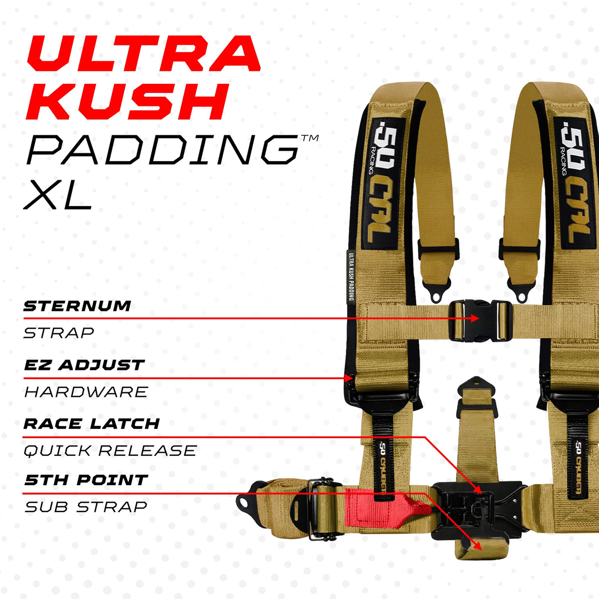 50 Cal 2" & 3" 4 point Harness - Elite Series Race Latch "EZ" Adjust Racing Harness