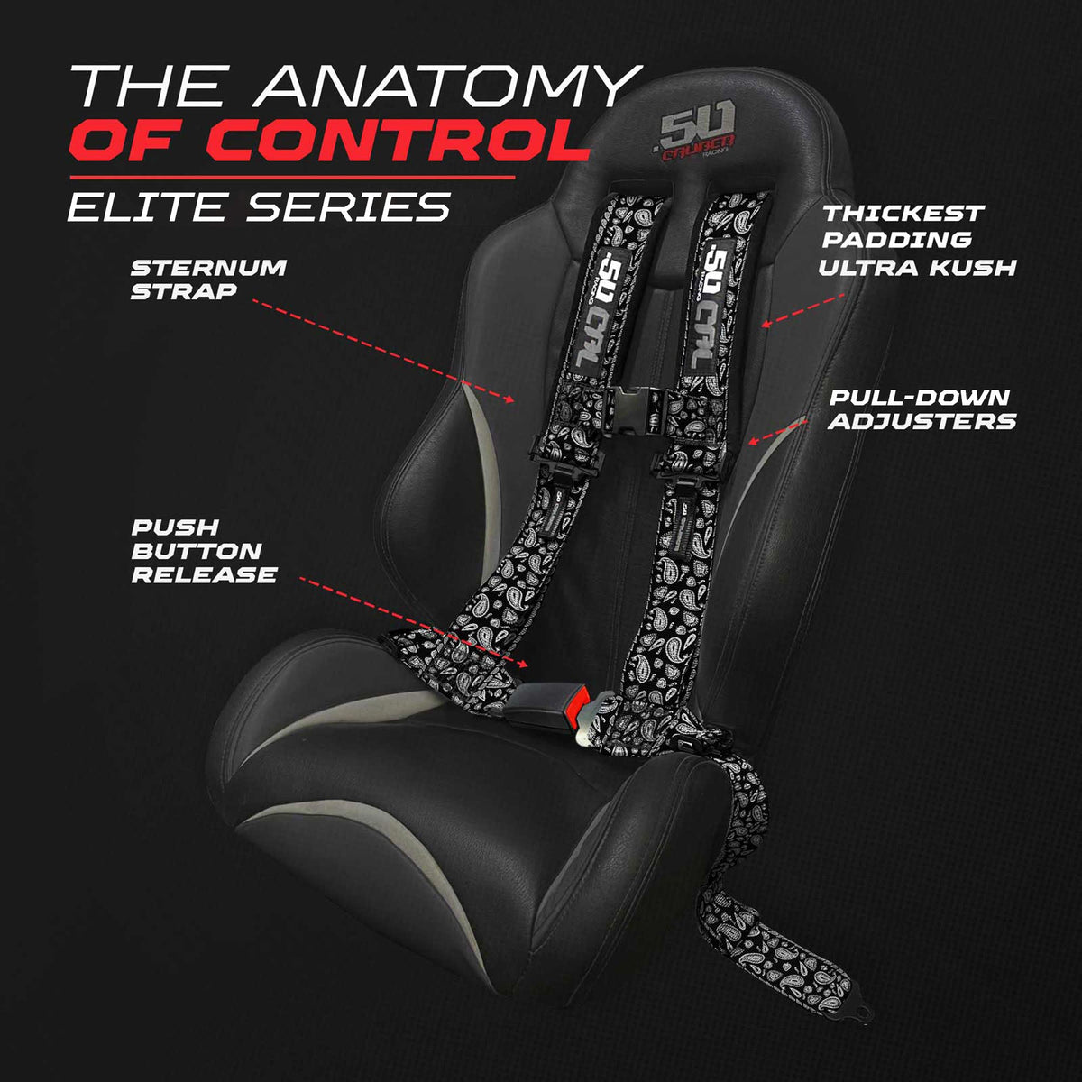 50 Cal Elite Series 2" & 3" 4 point Harness with push button release