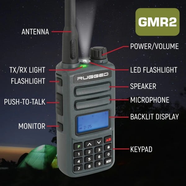 Rugged Radios GMR2 GMRS and FRS Band Radio with Hand Mic