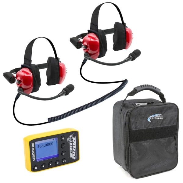 Rugged Radios H80 Track Talk Linkable Intercom Headset with NITRO BEE XTREME UHF Race Receiver and carry bag