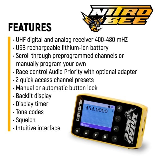 Rugged Radios H80 Track Talk Linkable Intercom Headset with NITRO BEE XTREME UHF Race Receiver and carry bag