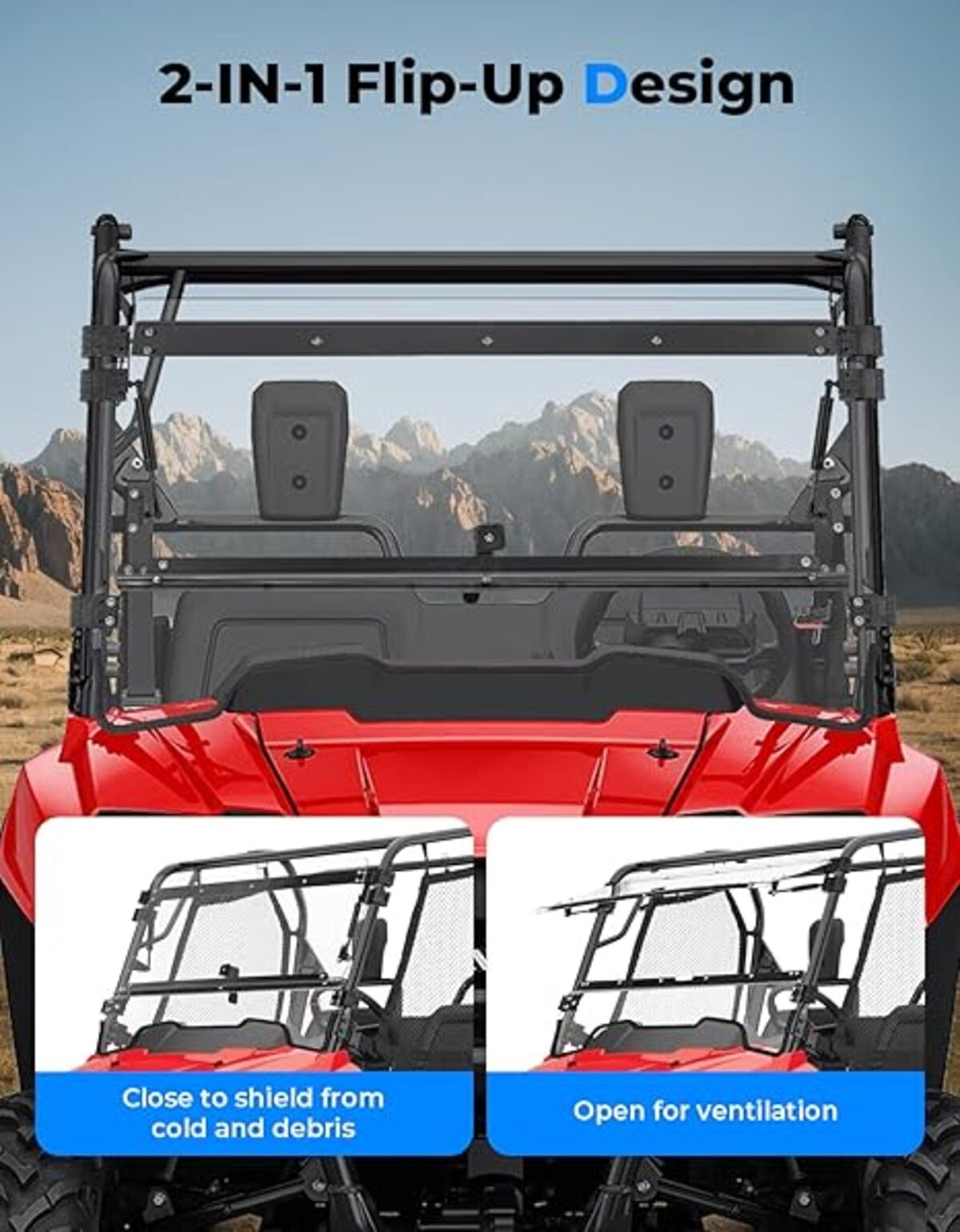 Kemimoto Honda Pioneer 700 UTV 3-in-1 Flip Windshield