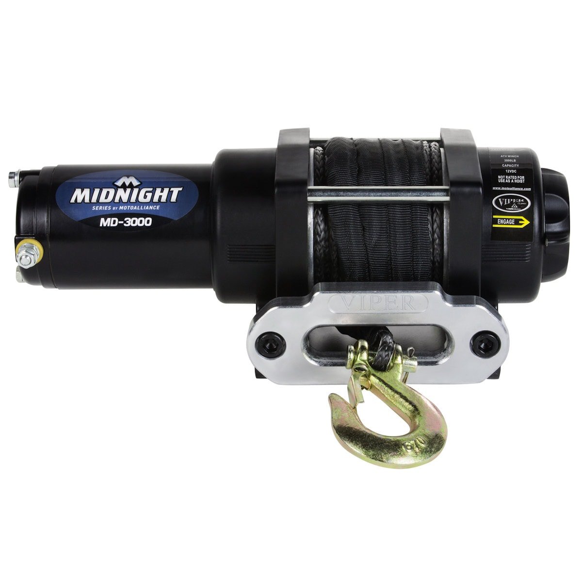 Viper Midnight 3000 lb ATV UTV Winch Kit with 50 feet BLACK Synthetic Rope