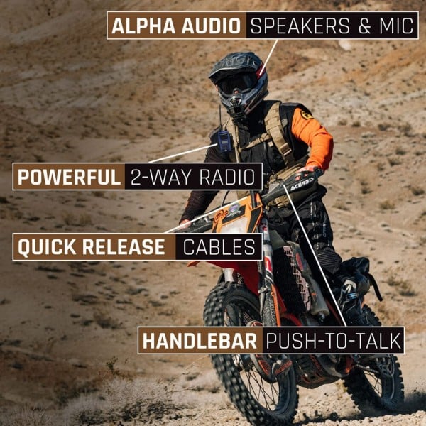 Rugged Radios MOTO MAX Kit with Radio, Helmet Kit, Harness, and Handlebar Push-To-Talk
