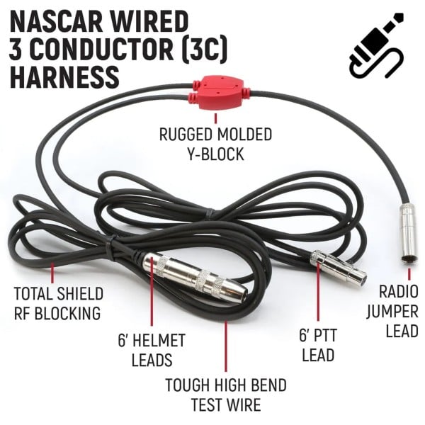 Rugged Radios NASCAR 3-Conductor 3C Circle Track Road Race Car Harness
