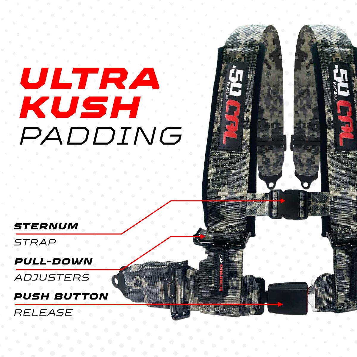 50 Cal Pro Series 4 point Harness with push button release 2" & 3" available