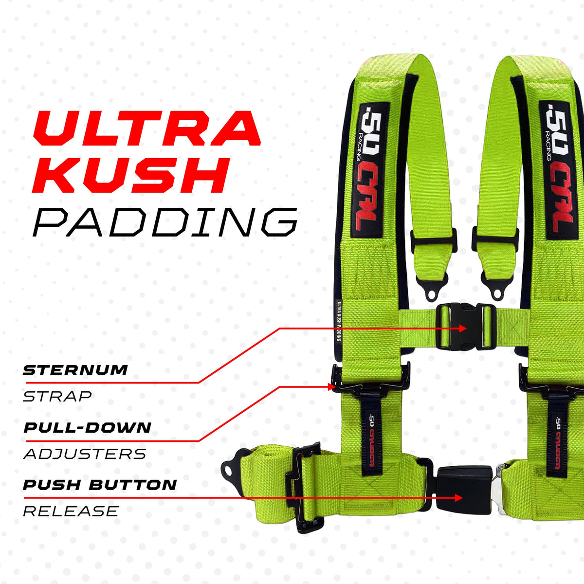 50 Cal Pro Series 4 point Harness with push button release 2" & 3" available
