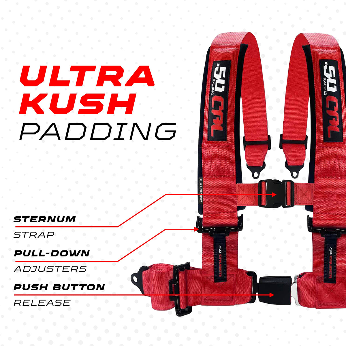 50 Cal Pro Series 4 point Harness with push button release 2" & 3" available