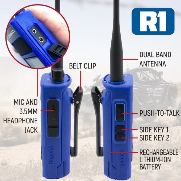 Rugged Radios BUNDLE - R1 Handheld Radio with Long Range Antenna and High Capacity Battery