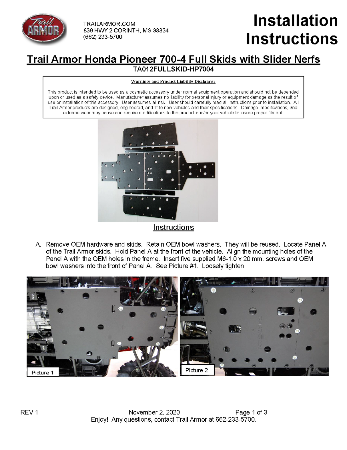 Trail Armor '17-'25 Honda Pioneer 700-4 Full Skid Plate