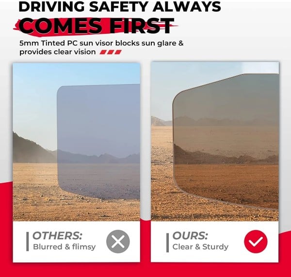 Kemimoto Universal Tinted Sun Visor Sun Shade For 1.5”-2” Roll Bars