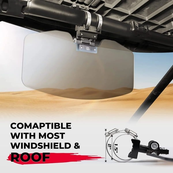 Kemimoto Universal Tinted Sun Visor Sun Shade For 1.5”-2” Roll Bars