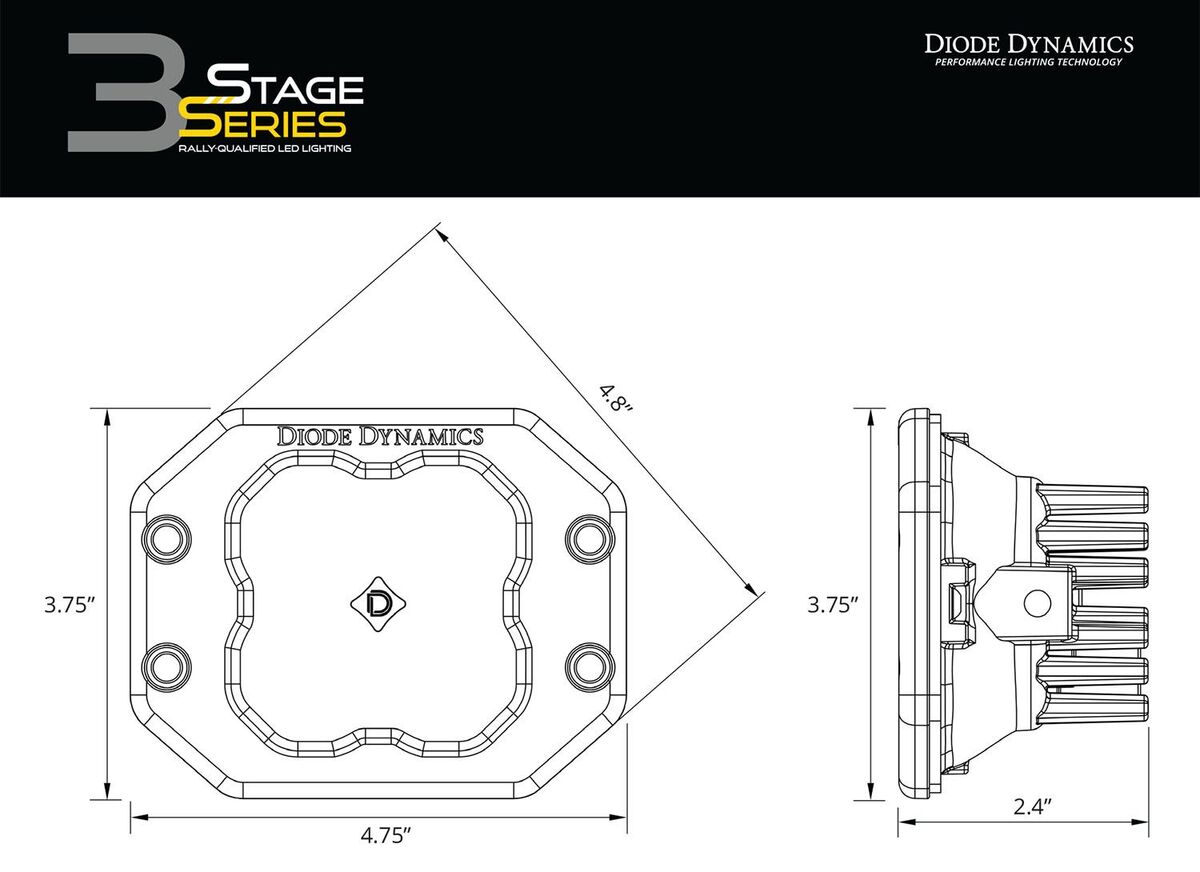 Diode Dynamics Stage Series 3” SAE Yellow Sport Flush Mount LED Pod - One