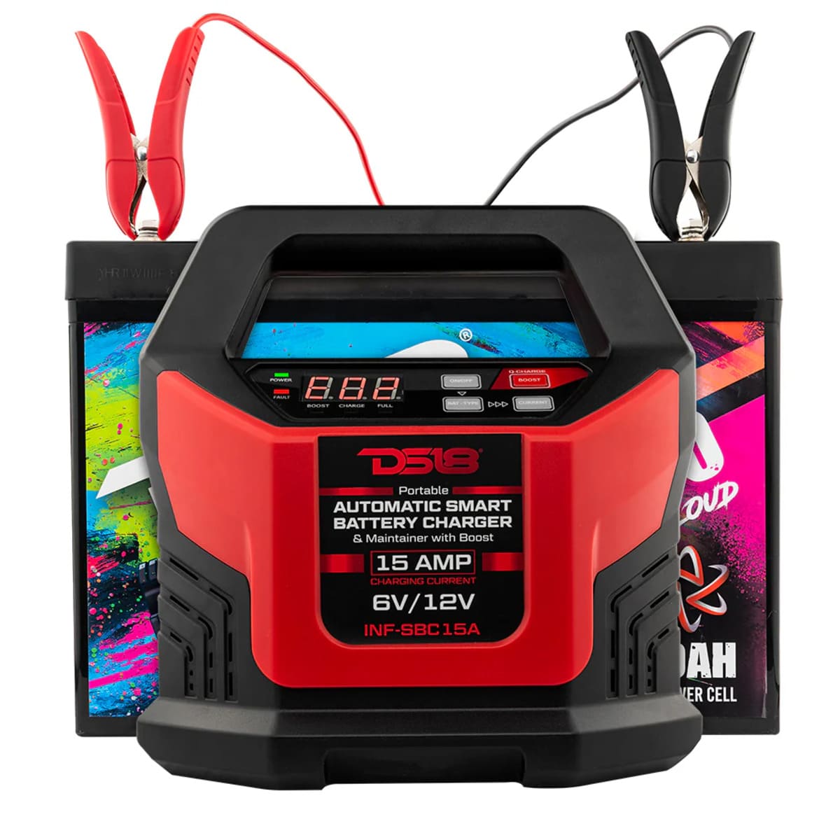 DS18 15 AMP Automatic Smart Lithium & AGM Battery Charger, Maintainer & Jump Booster