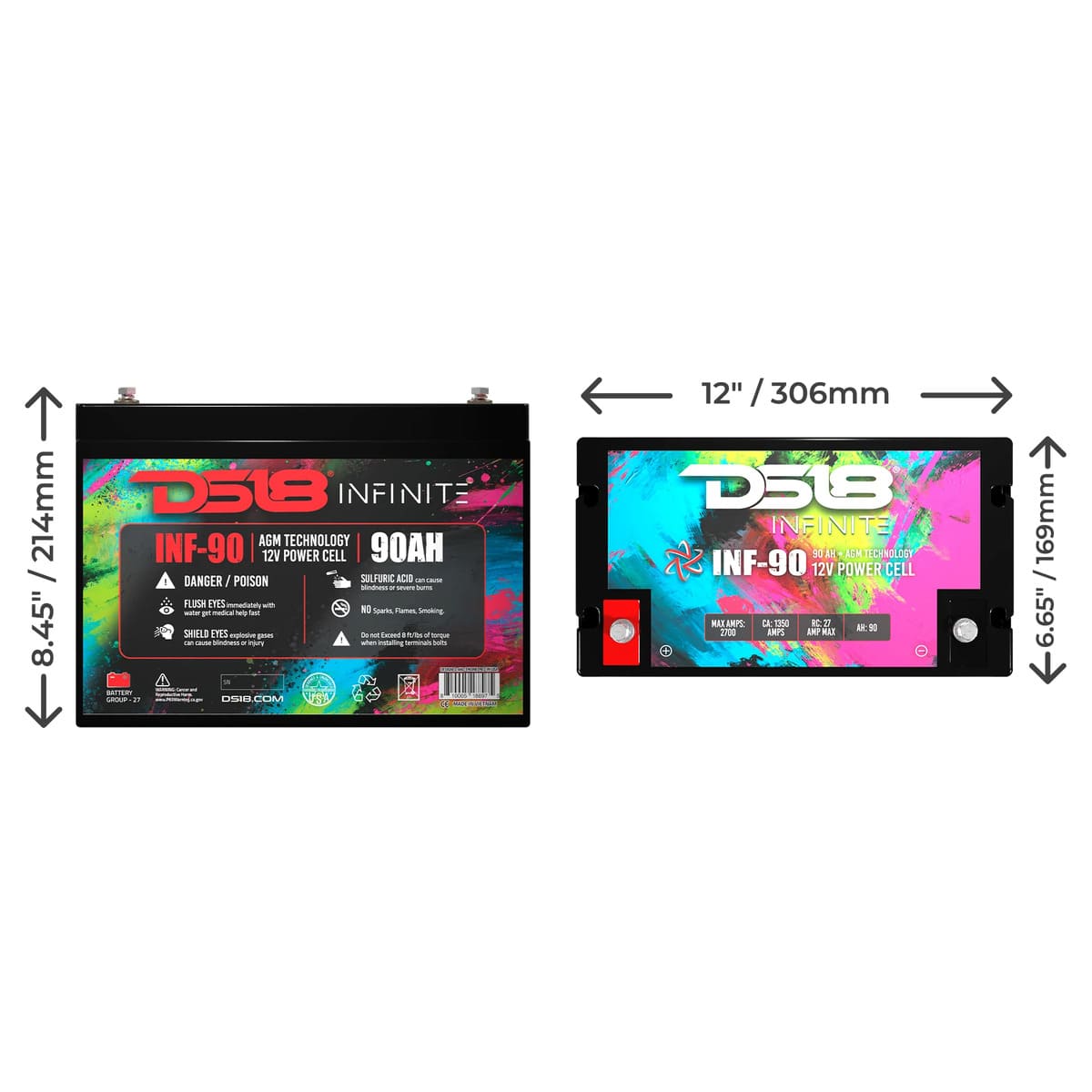 DS18 Infinite 90 AH 2500 Watts AGM Power Cell 12 Volt Battery