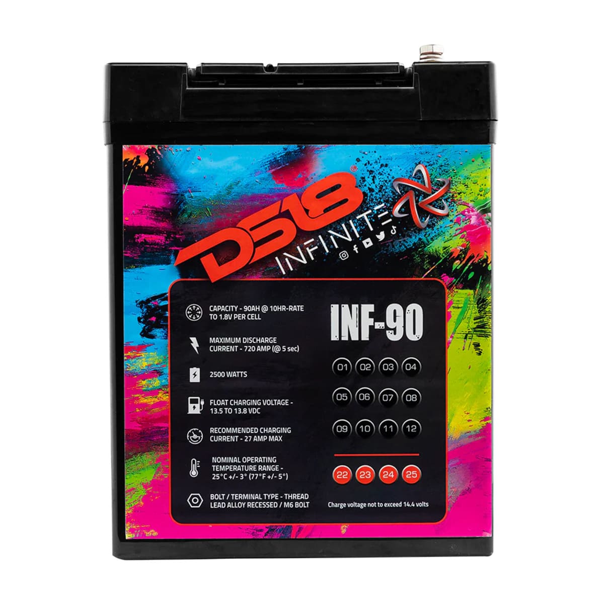 DS18 Infinite 90 AH 2500 Watts AGM Power Cell 12 Volt Battery