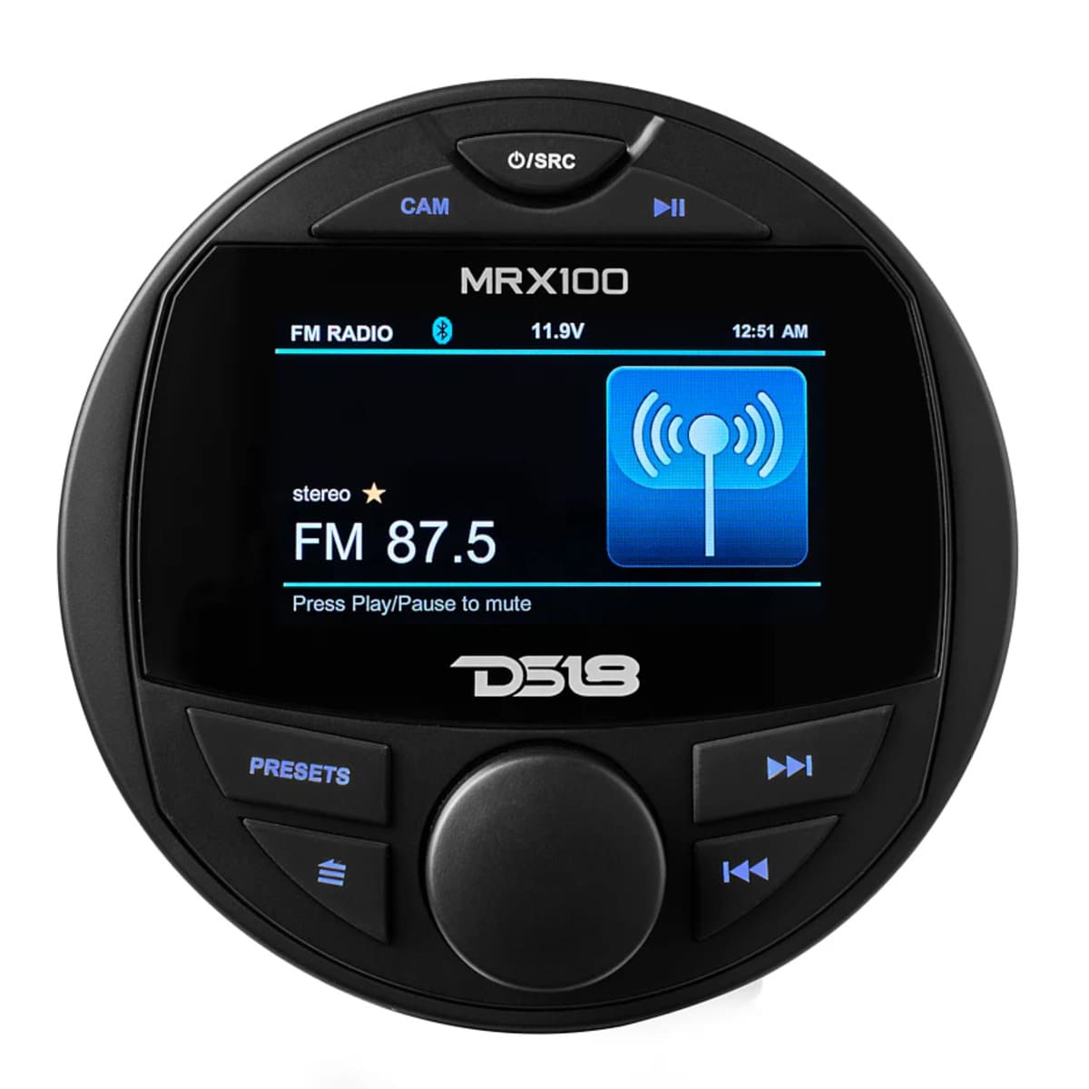 DS18 Marine & Powersports Headunit 2 Zones, 4 Volts Output, BT, RDS 4 X 50 Watts, 3" Color TFT Screen