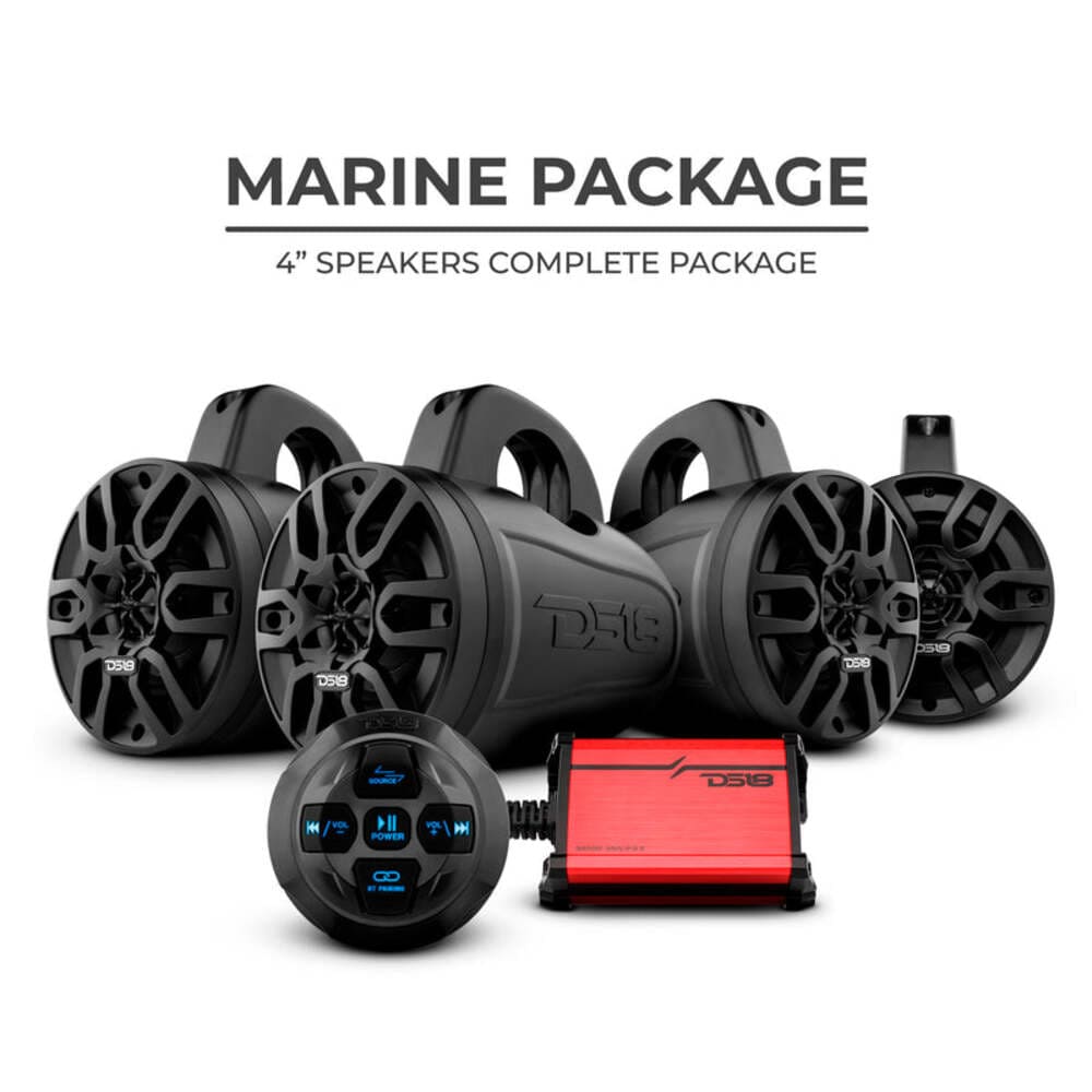 DS18 MP 4 x 4" Wakeboard Tower Speakers Package Amplifier & Bluetooth Audio Receiver 100 Watts Rms