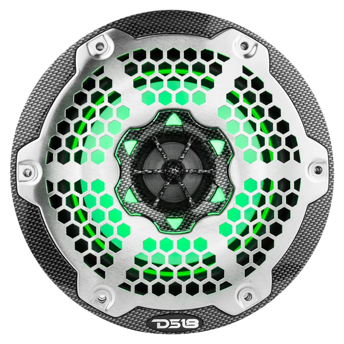 DS18 NXL 6.5" 2-Way Coaxial Marine Speaker w/ 100 Watts RMS 4-Ohm RGB LED Lights - Black Carbon Fiber