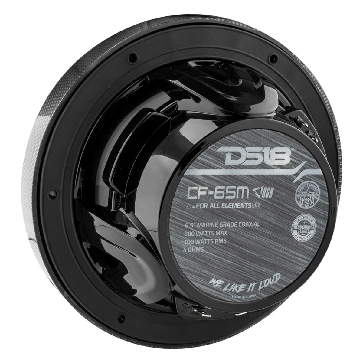 DS18 NXL 6.5" 2-Way Coaxial Marine Speaker w/ 100 Watts RMS 4-Ohm RGB LED Lights - Black Carbon Fiber