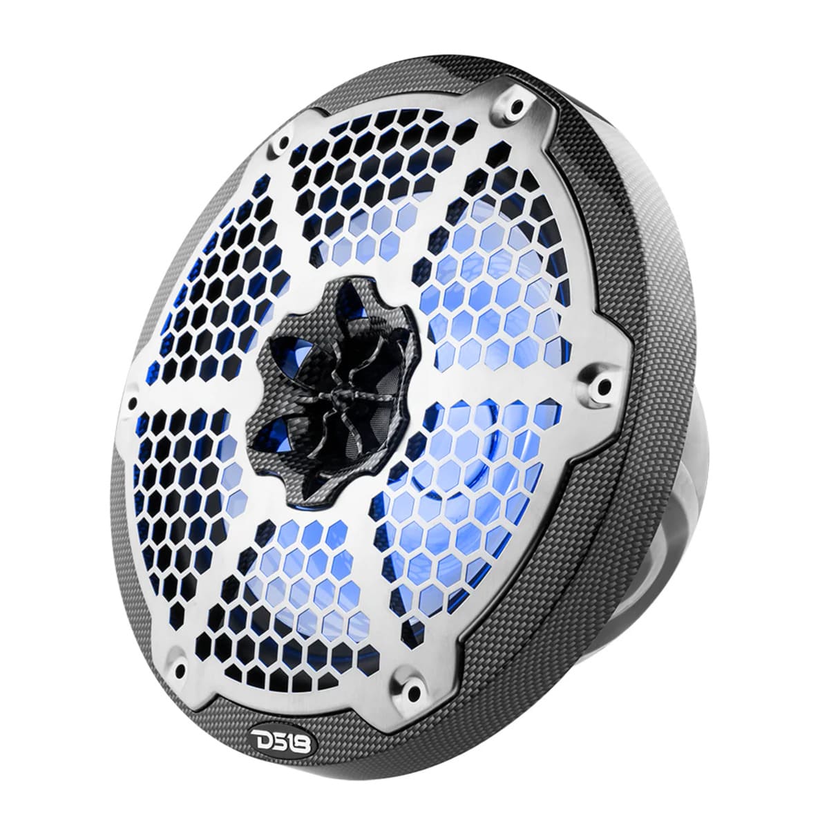 DS18 NXL 8" 2-Way Coaxial Marine Speaker w/ 125 Watts RMS 4-Ohm RGB LED Lights - Black Carbon Fiber