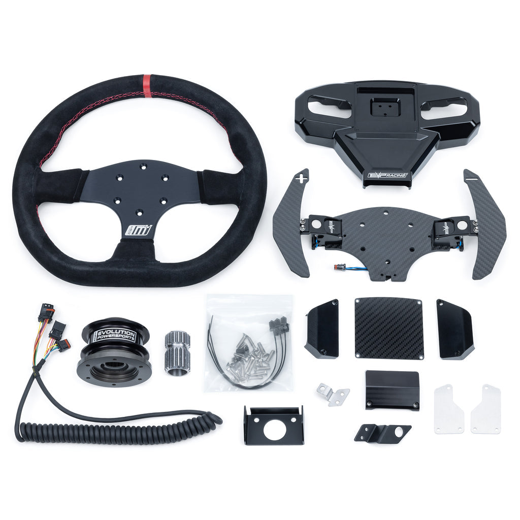 EVO Can-Am Maverick R Mode Steering Wheel w/ Carbon Fiber Paddles & Quick-Release Hub Adapter Kits