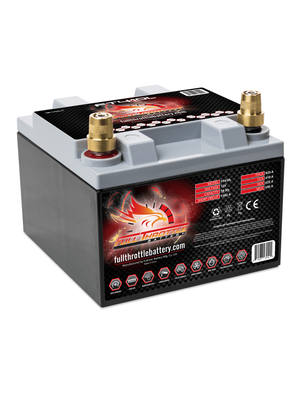 Full Throttle (Fullriver) FT410L High Capacity Dual Purpose AGM Battery (Left Positive)