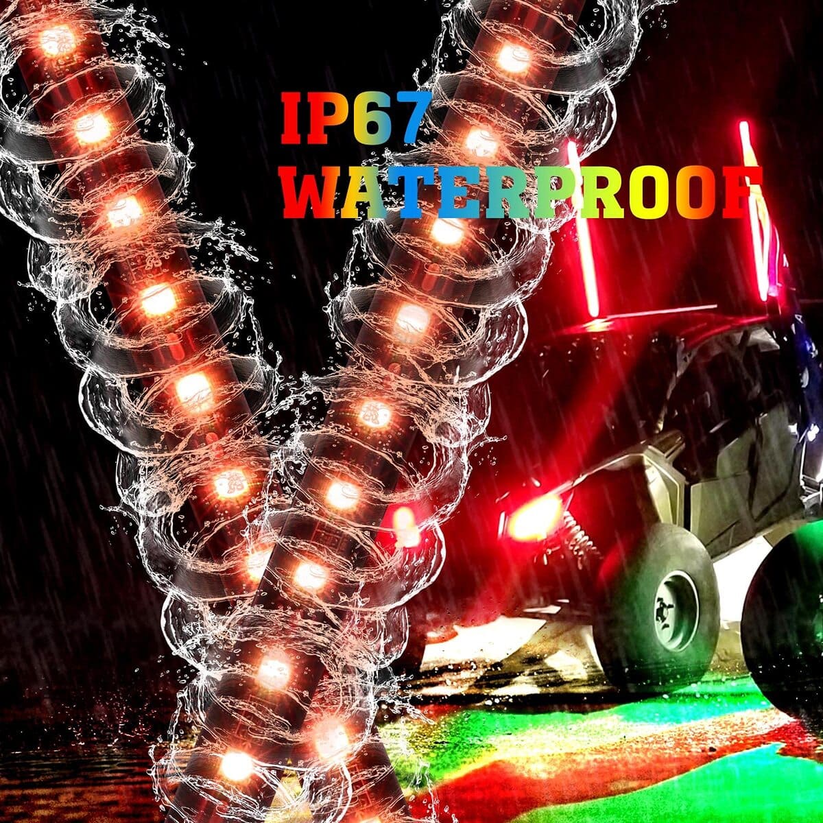 Kemimoto Polaris Ranger 4ft Black Limited LED Whip Light w/ RF Remote Control - 2Pcs