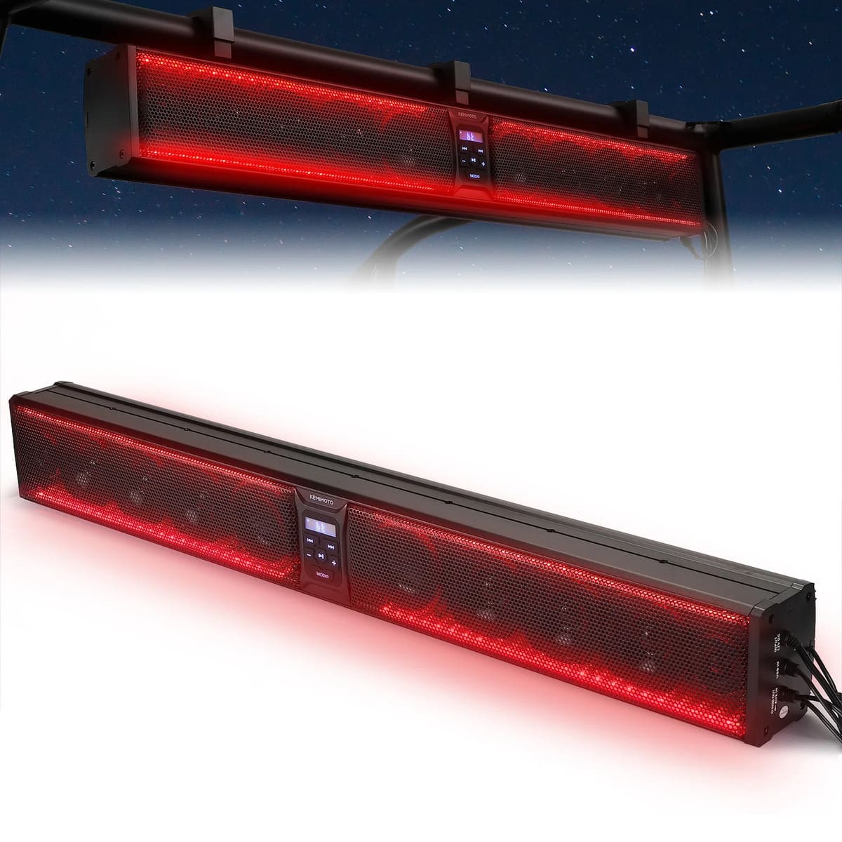 Kemimoto 1.25" - 2' Roll Bar 10 Speaker Aluminum RGB Sound Bar