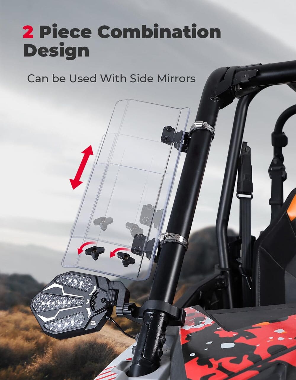 Kemimoto 1.5"-2.2" Roll Bar UTV Side Wind Deflectors - 2 Pcs