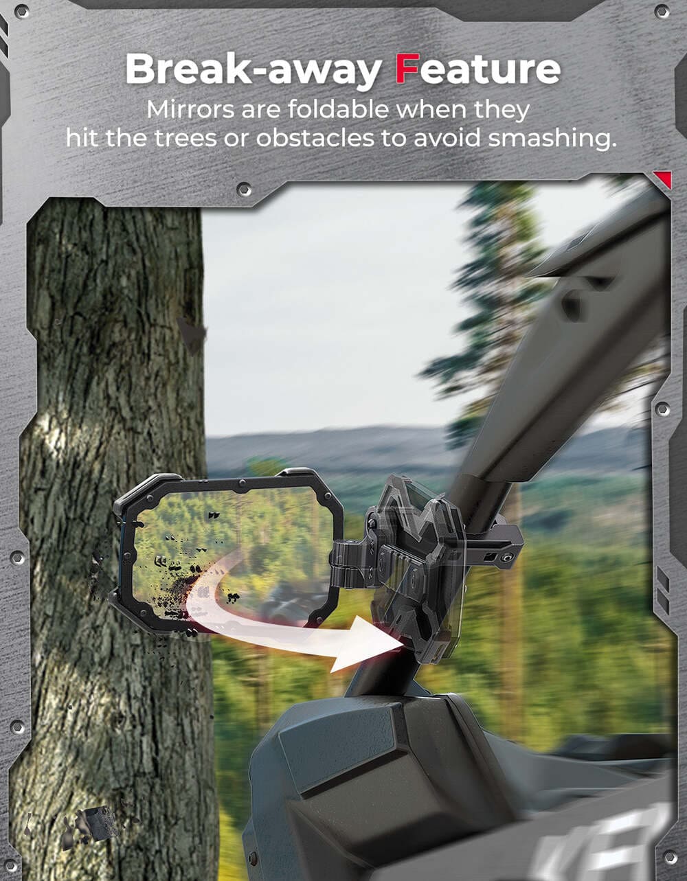 Kemimoto 1.65-2 Inch Roll Bar CNC UTV X Mirror w/ Integrated Light Mount - 1 Pair