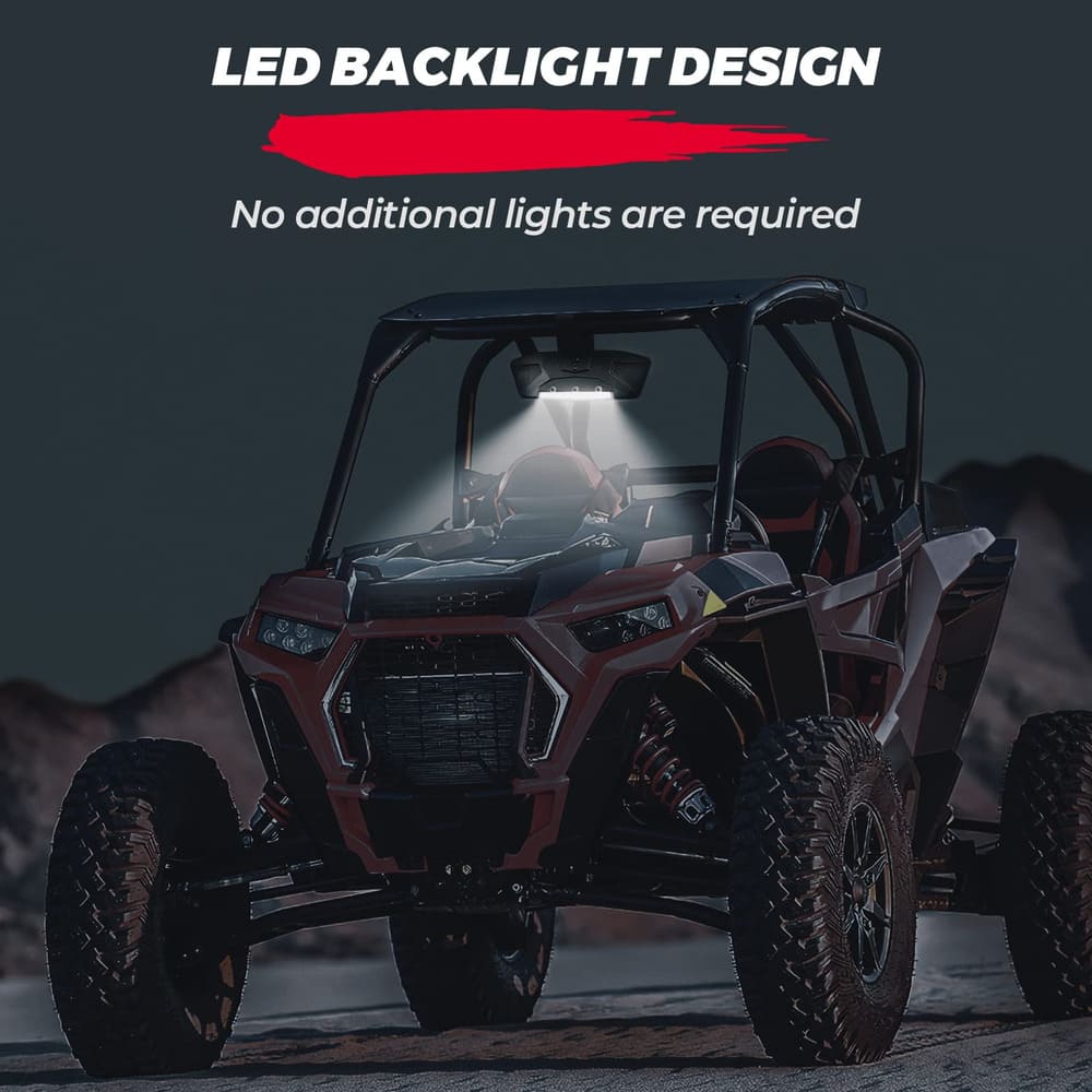 Kemimoto 1.75"-2" Round Roll Bar Rear View Mirror w/ Lights Fit