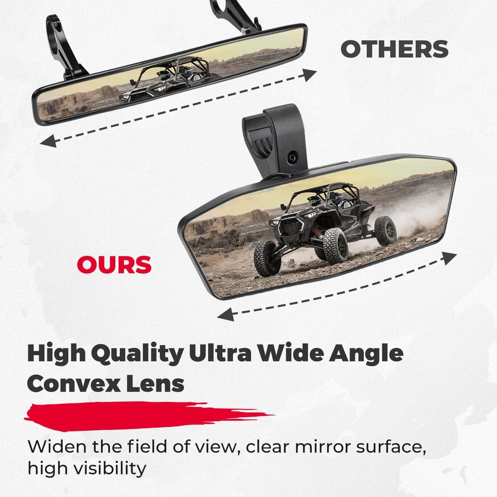 Kemimoto 1.75"-2" Round Roll Bar Rear View Mirror w/ Lights Fit