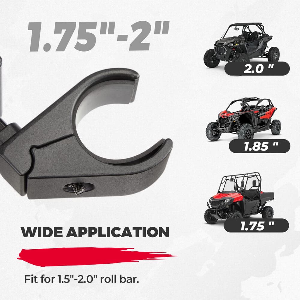 Kemimoto 1.75"-2" Round Roll Bar Rear View Mirror w/ Lights Fit