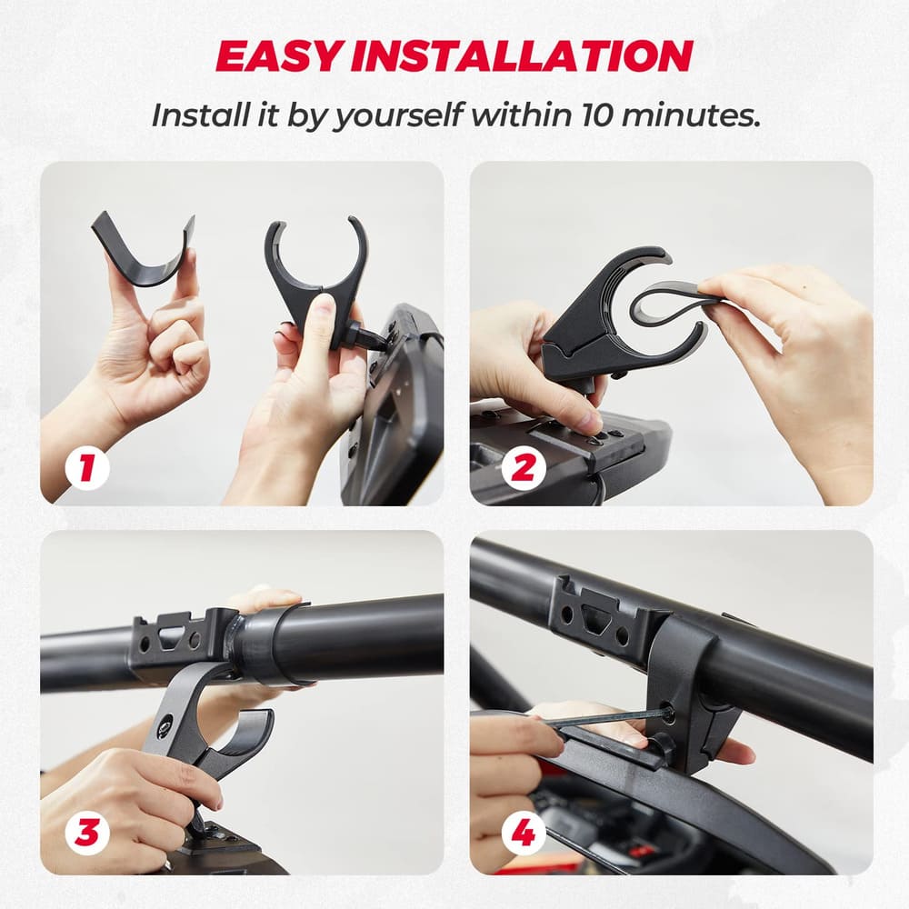 Kemimoto 1.75"-2" Round Roll Bar Rear View Mirror w/ Lights Fit