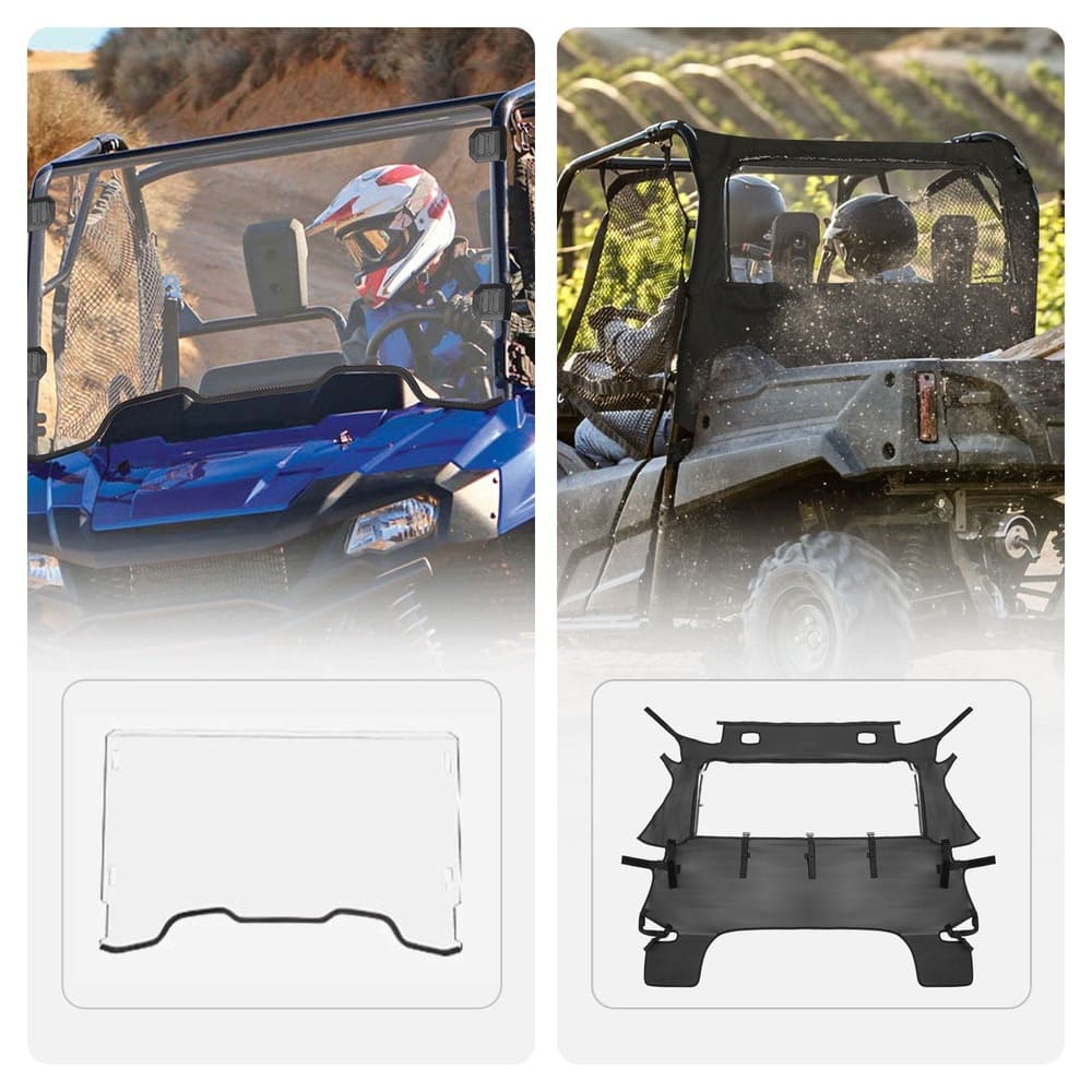 Kemimoto '14-'23 Honda Pioneer 700 / 700-4 Front Windshield & Rear Panel w/ Open Window