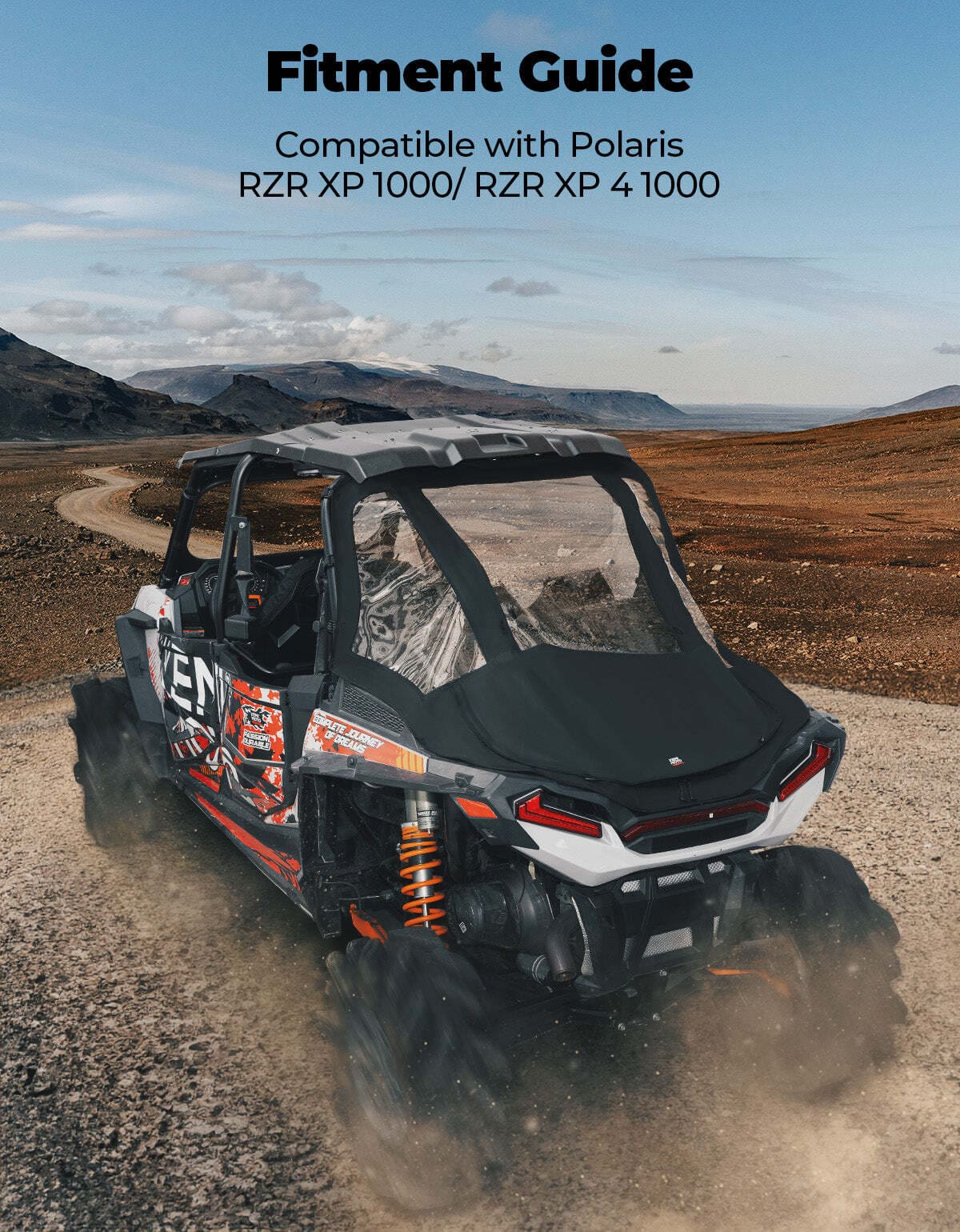 Kemimoto '14-'23 Polaris RZR XP 1000 2 in 1 UTV Rear Soft Windshield w/ Cargo Bed Cover