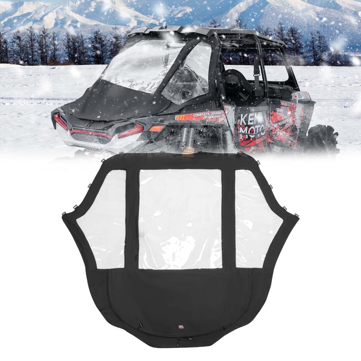 Kemimoto '14-'23 Polaris RZR XP 1000 2 in 1 UTV Rear Soft Windshield w/ Cargo Bed Cover