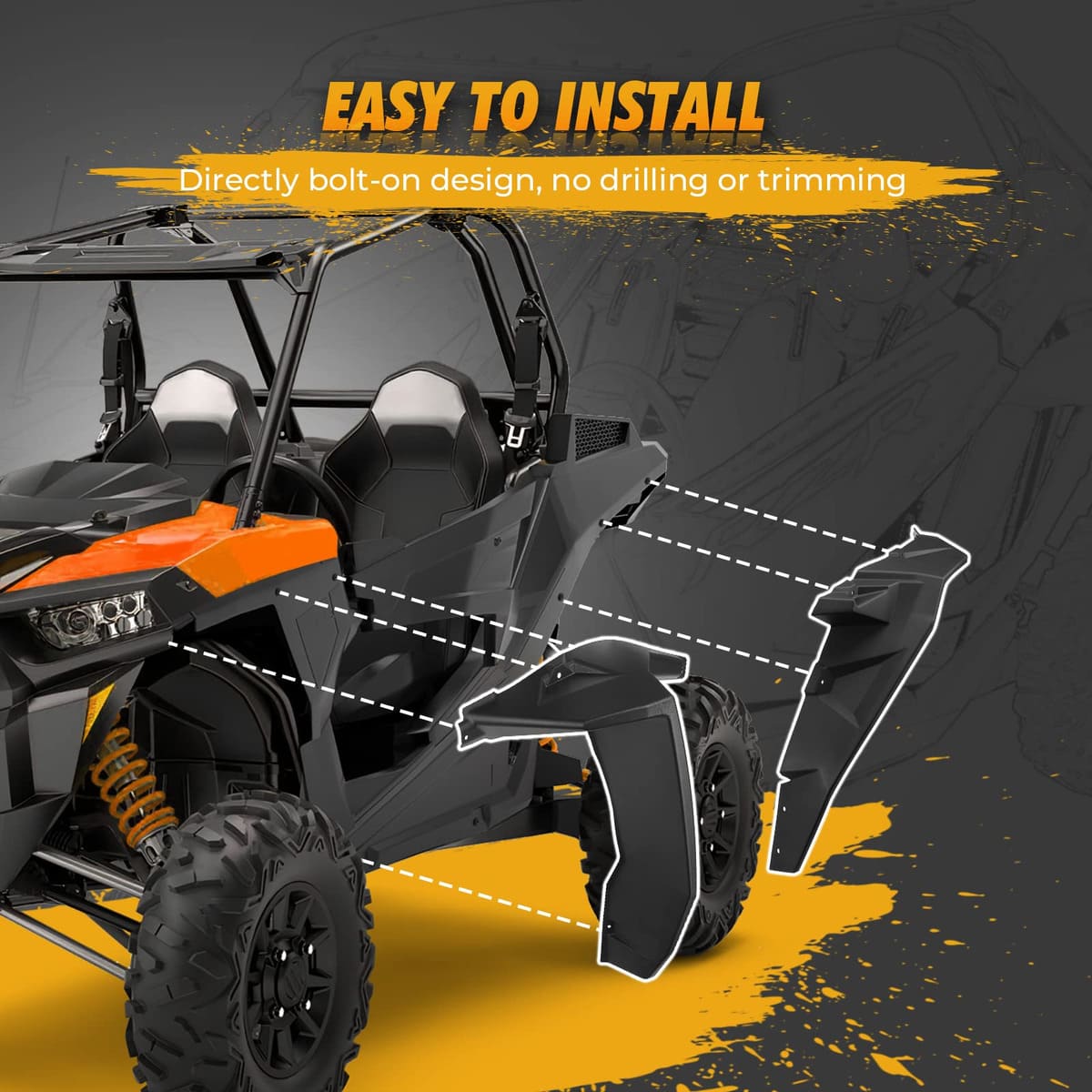 Kemimoto '14-'23 Polaris RZR XP 1000 8.5" Mud Flap Fender Flares