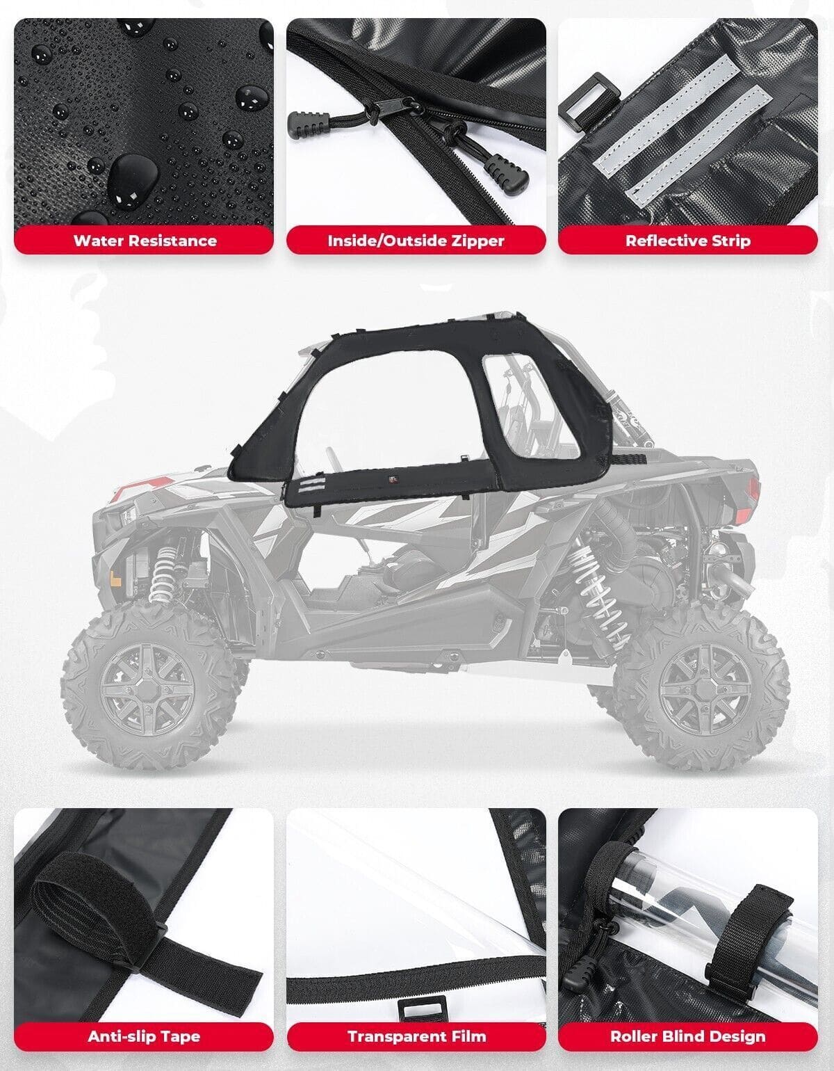 Kemimoto '14-'23 Polaris RZR XP 1000 Soft Upper Door Cab Enclosure Set