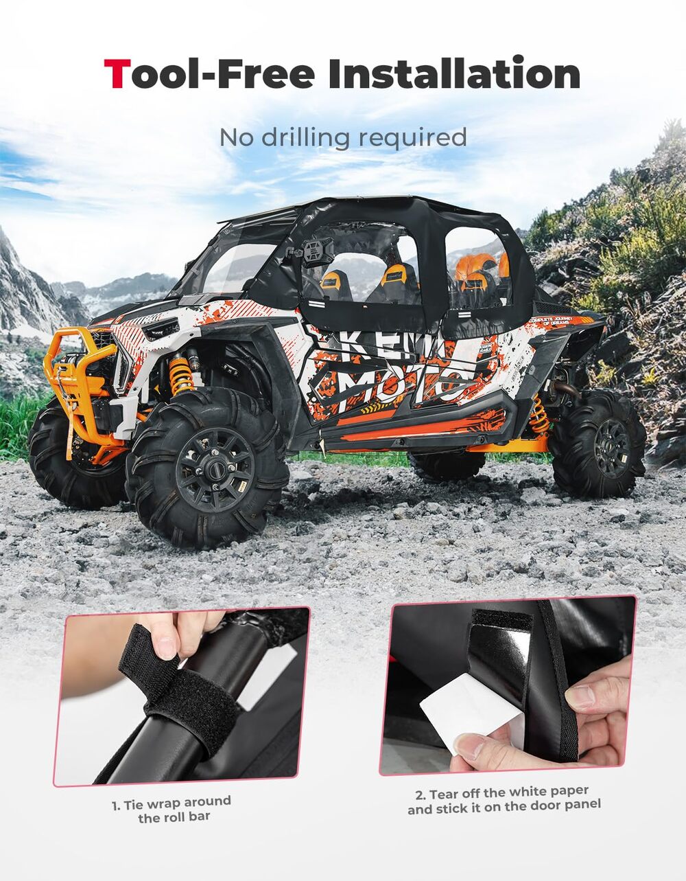 Kemimoto '14-'23 Polaris RZR XP 4 1000 Soft Upper Door Cab Enclosure Set