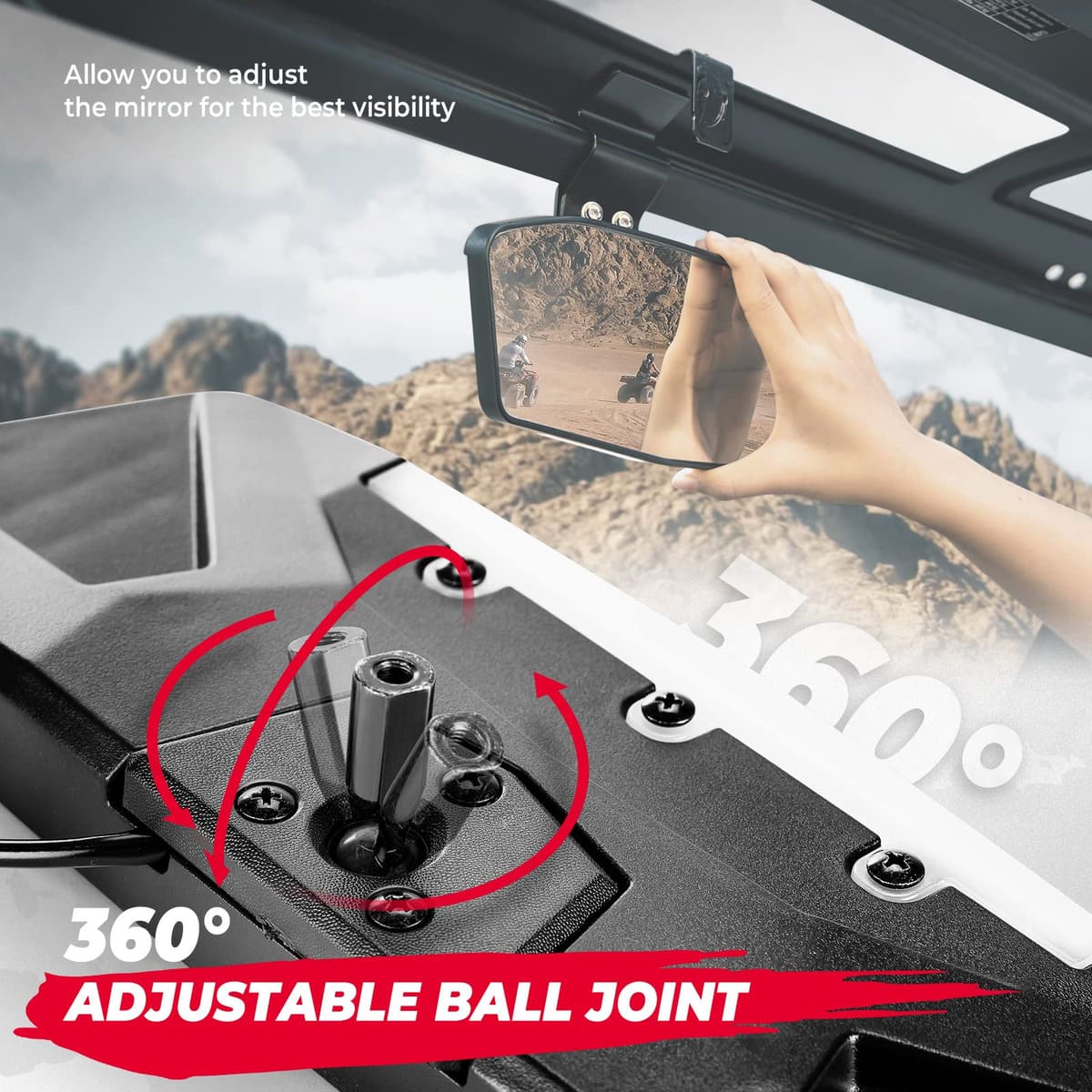 Kemimoto '15-'24 Polaris Ranger XP 1000 UTV Rear View Mirror with Led Light