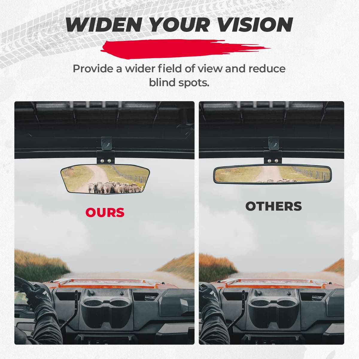 Kemimoto '15-'24 Polaris Ranger XP 1000 UTV Rear View Mirror with Led Light